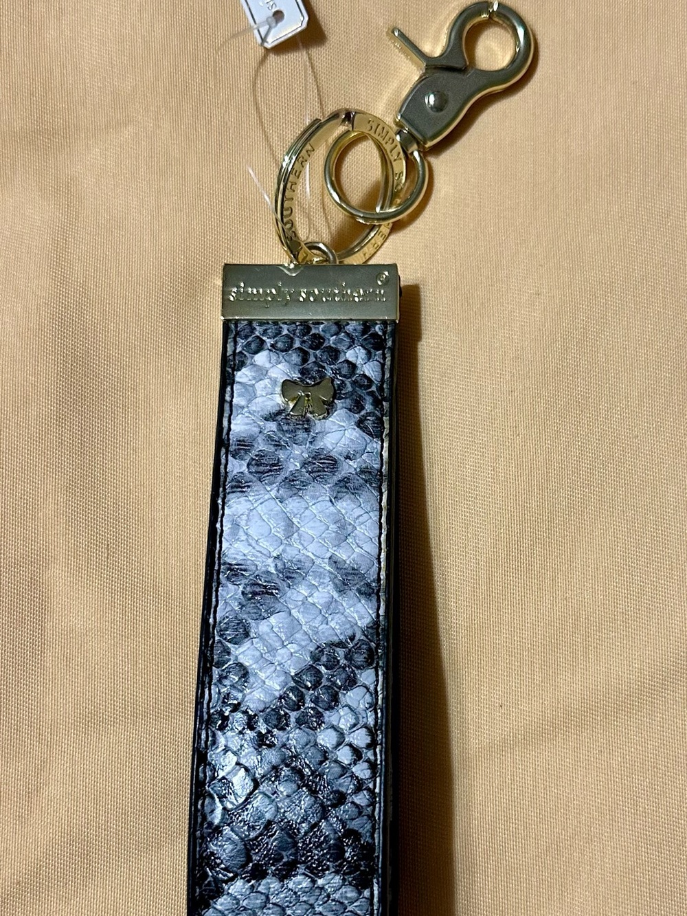Simply Southern Black & White Snake-Print Key Fob with Gold Hardware